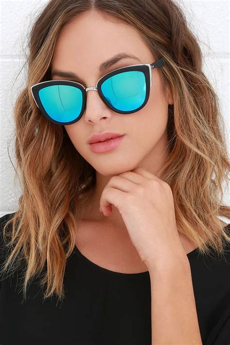 Quay My Girl Blue And Black Sunglasses Mirrored Sunglasses Black Sunglasses Girl With Sunglasses