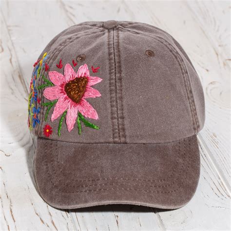 Hand Embroidered Flower Baseball Cap Floral Embroidery Hat For Women