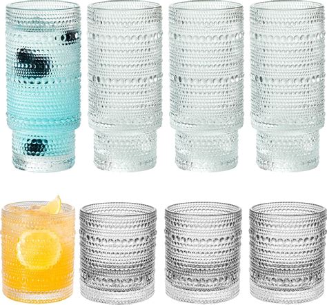 Amazon KEMORELA Textured Drinking Glasses Set Of 8 Vintage