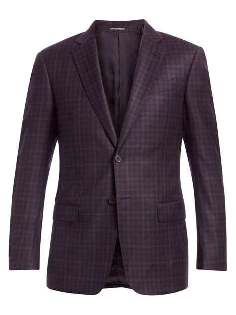 Emporio Armani Virgin Wool Check Blazer In Purple For Men Lyst