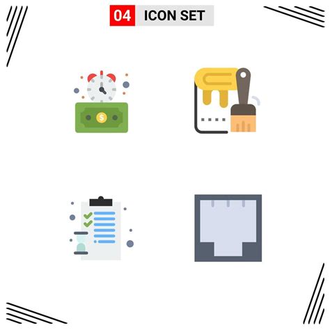 Universal Icon Symbols Group Of 4 Modern Flat Icons Of Timer Clipboard