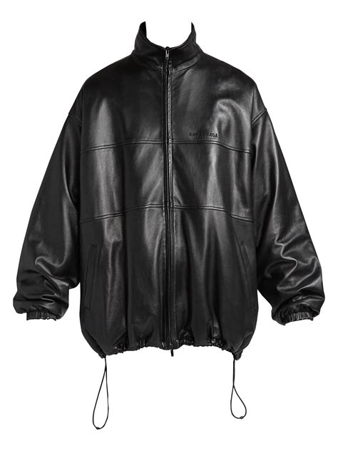 Balenciaga Oversized Leather Track Jacket In Black For Men Lyst