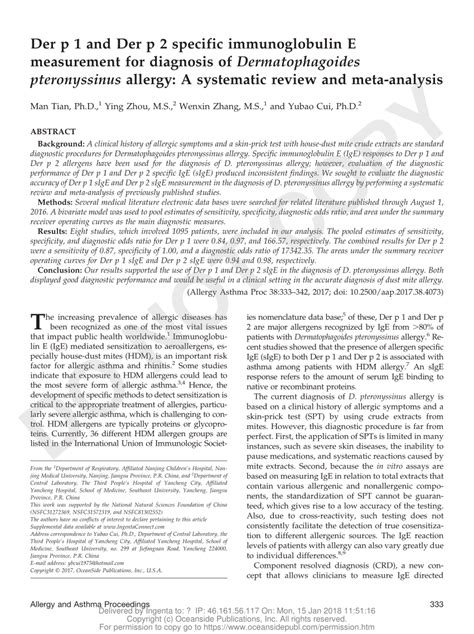 Pdf Der P And Der P Specific Immunoglobulin E Measurement For