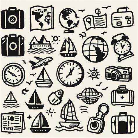 Premium Photo Vector Hand Drawn Travel Doodle Icon Set