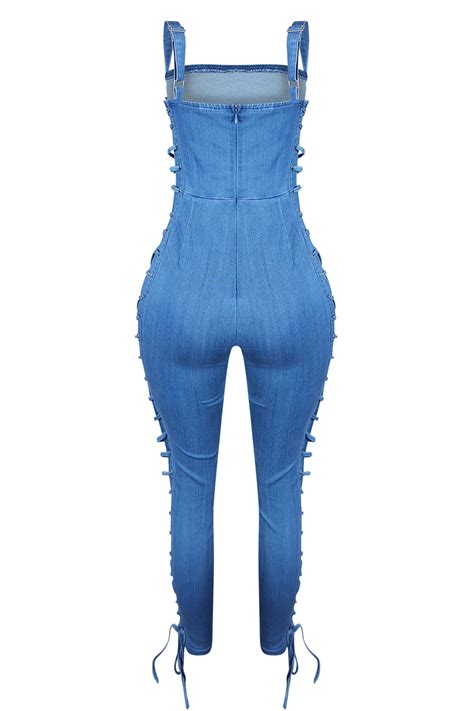 Take You Lace Up Denim Jumpsuit Toppathy