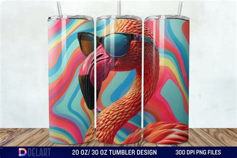 3d Flamingo Wear Glasses Tumbler Wrap