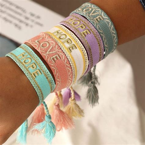 Dcdian 2022Bohemia Embroidery Letters Woven Tassel Bracelet For Women