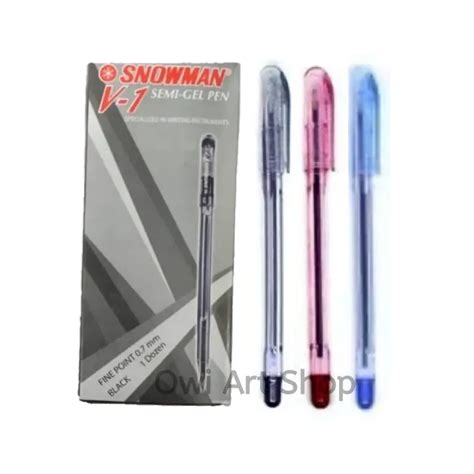 Pulpen Snowman V 1 Hitam Merah Biru Satuan Ballpoint Bolpen