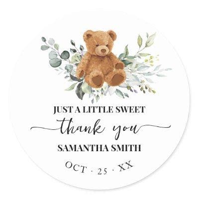 Bear Greenery Baby Shower Thank You Classic Round Sticker Baby Shower