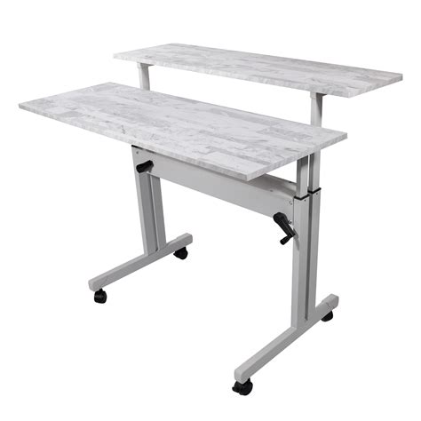 Mesa Ergonômica Dupla Com Regulagem De Altura Tampo Calacata 4 Rodízios Wp Connect