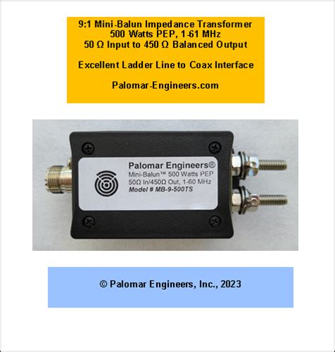 MINI BALUN 9 1 Top Studs Output 500 Watts PEP 1 61 MHz End Fed