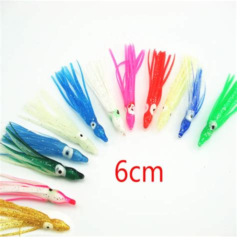 100Pcs 6cm Luminous Fishing Octopus Skirt Squid Lure Octopus Jig Soft