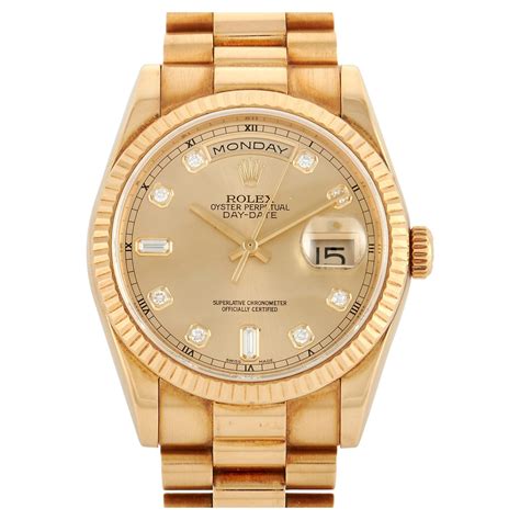 Rolex President Day Date Factory Diamond Dial New Style 18k Gold Watch 118238 At 1stdibs