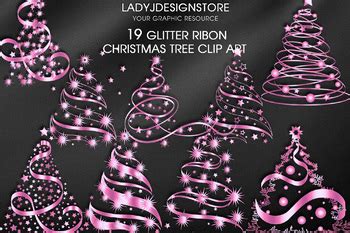 Pink Ribbon Sparkle Christmas Tree Clip Art In Png Format By