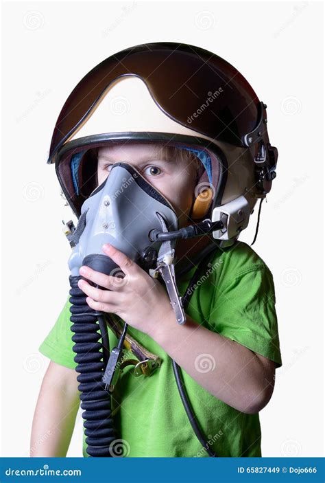 Funny Little Child in Fighter Pilot Helmet Isolated on White Background Stock Image - Image of ...