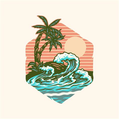 Summer Beach T Shirt Graphic Design Hand Drawn Line Style With Digital