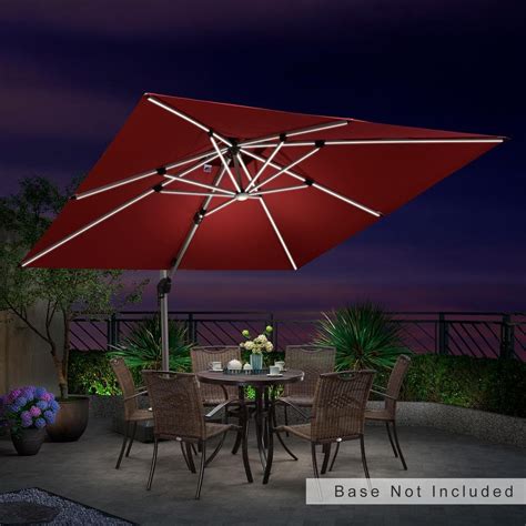 Purple Leaf 10 Ft Square Solar Powered Led Patio Umbrella Outdoor Cantilever Umbrella Heavy