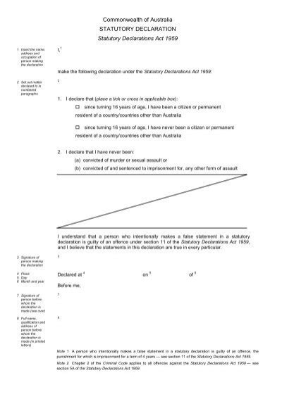 Commonwealth Of Australia Statutory Declaration Statutory