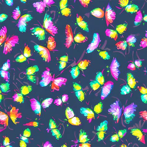 Delicate Rainbow Butterflies On Black Background Kawaii Chibi