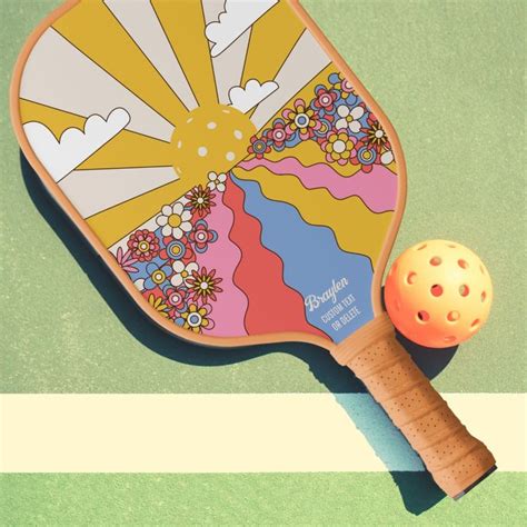 Hippie Pickleball Sunset Colorful Retro Custom Pickleball Paddle