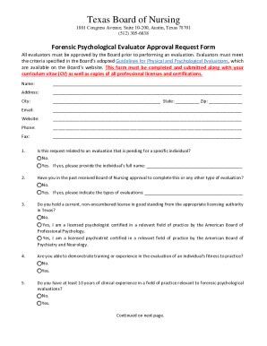 Fillable Online Forensic Psychological Evaluator Approval Request Form