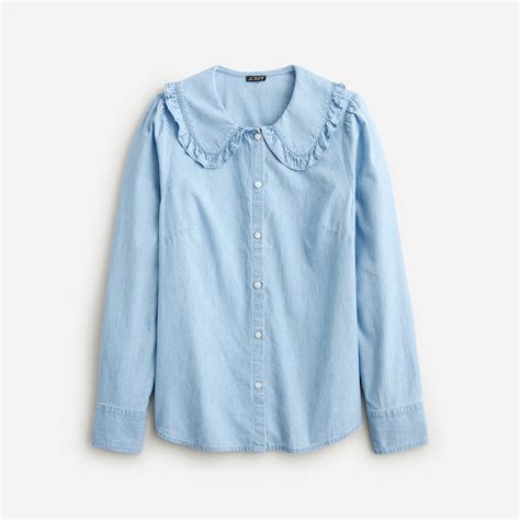 J Crew Ruffle Collar Chambray Shirt For Women