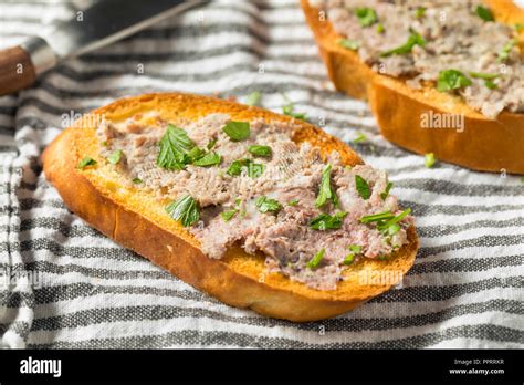 Savory Duck Liver Pate Spread With Toast And Parsley Stock Photo Alamy