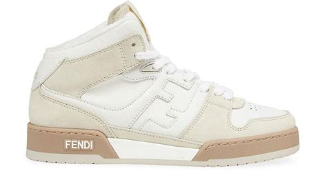 Fendi Match Suede Leather High Top Sneakers In White Lyst