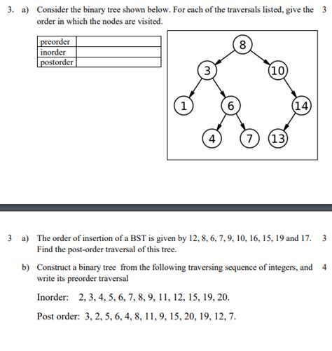 Solved 3 A Consider The Binary Tree Shown Below For Each Chegg