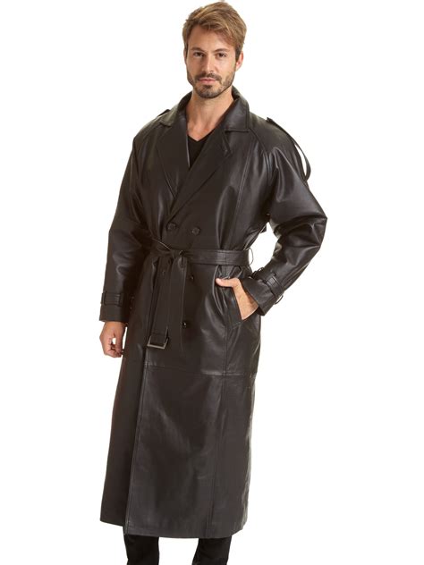 Excelled Mens Leather Trench Coat