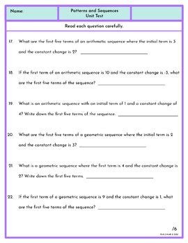 Patterns Unit Test Grade New Alberta Curriculum By Path Math