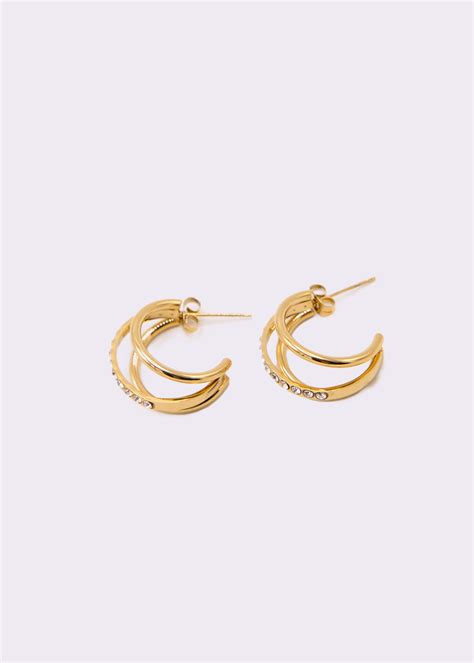 Triple Ohrringe Mit Funkelnden Steinchen Gold Schmuck Sassyclassy