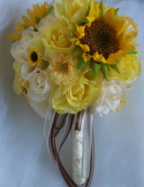 20 Pc Package Silk Flower Wedding Decoration Bridal Bouquet Sunflower