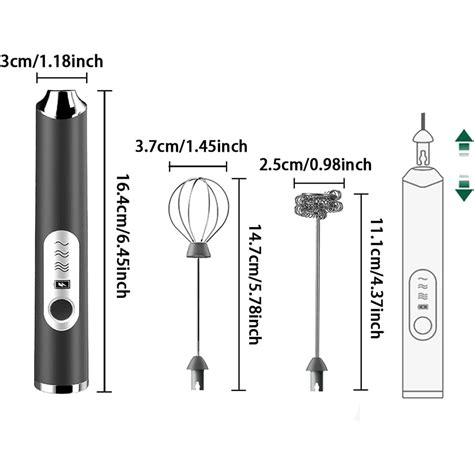 BOMSTOM 2 в 1 миксер за разпенване на мляко, USB акумулатор, 2 глави, 3 ...