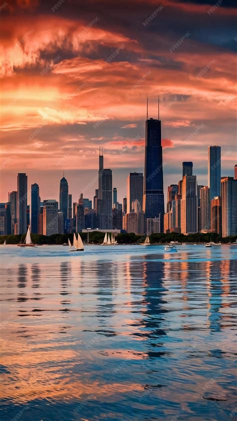 Chicago Skyline Over Lake Michigan Premium Ai Generated Image