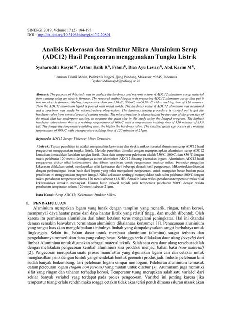 Pdf Analisis Kekerasan Dan Struktur Mikro Aluminium Scrap Dokumen Tips