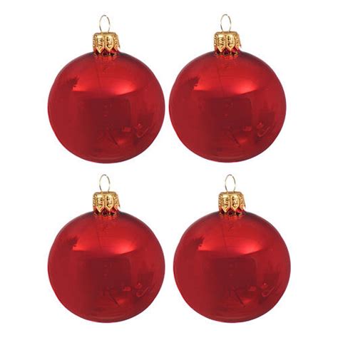 Set Of 4 Red Blown Glass Christmas Baubles 100 Mm Online Sales On