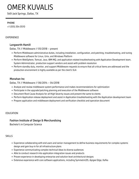 Middleware Resume Samples Velvet Jobs