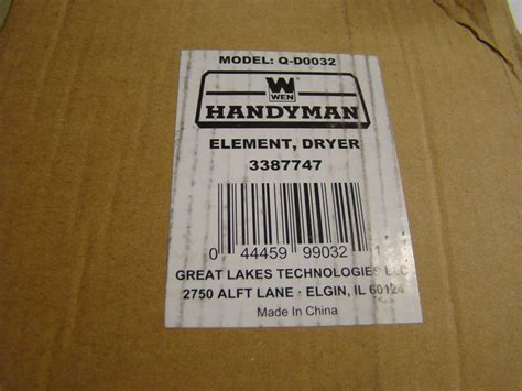 WEN Handyman Q D0032 Dryer Heating Element OEM Part Number 3387747 EBay