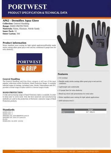 For Industrial Portwest AP62 Dermiflex Aqua Safety Glove At Rs 260