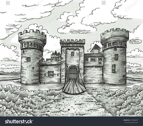 Premium Vector Medieval Castles Drawing Ancient Building Towers Gothic