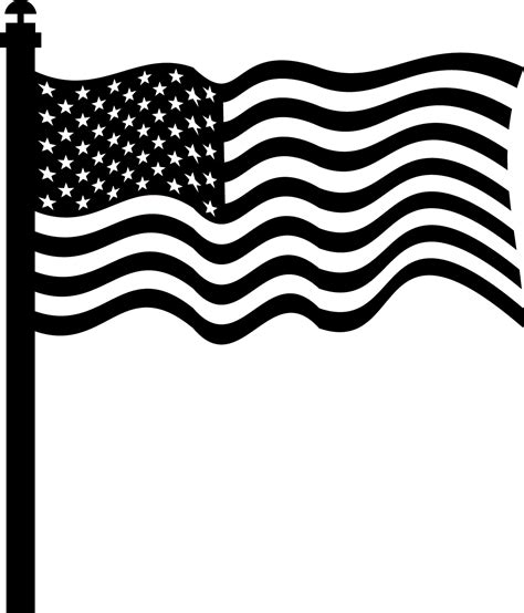 black and white american flag waving - Clip Art Library