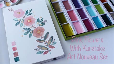 Pink Flowers With Kuretake Art Nouveau Set Youtube