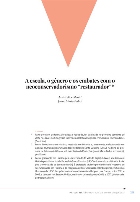 Pdf Escola O G Nero E Os Embates O Neoconservadorismo Restaurador