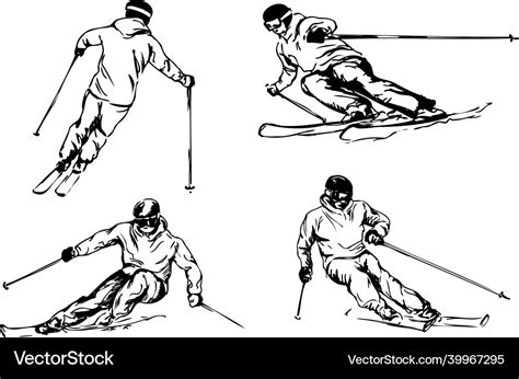 Set Of Hand Sketches Of A Skier Royalty Free Vector Image