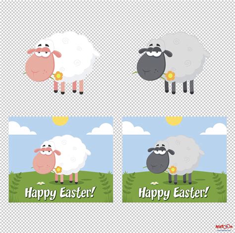 Sheep Cartoon Characters With A Flower Vector Hand Drawn Collection By