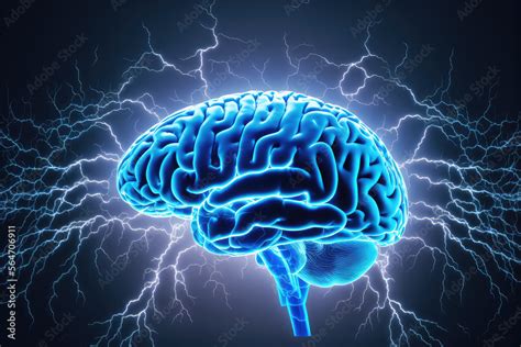 Human Brain Digital Illustration Electrical Activity Flashes And