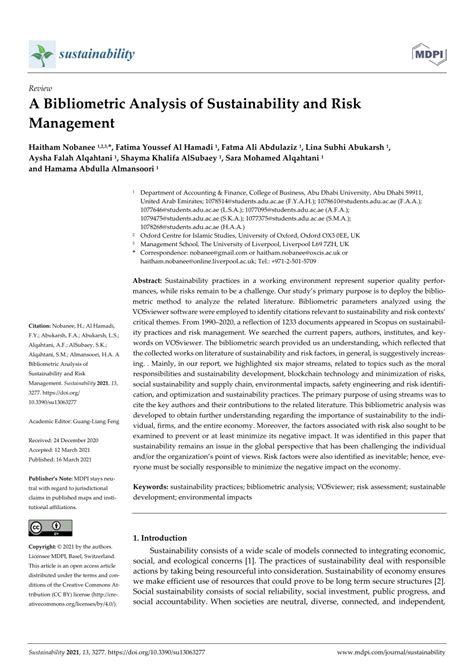 Pdf A Bibliometric Analysis Of Sustainability And Risk Management