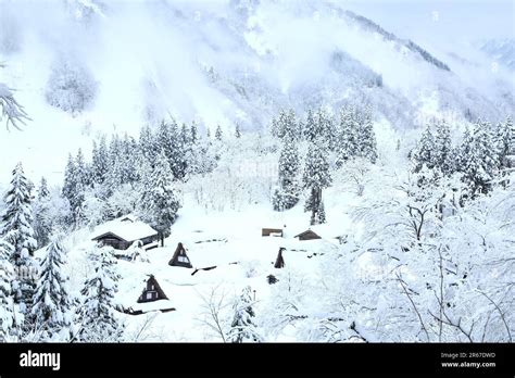 Aikura Gassho Zukuri Village In The Snow Stock Photo Alamy