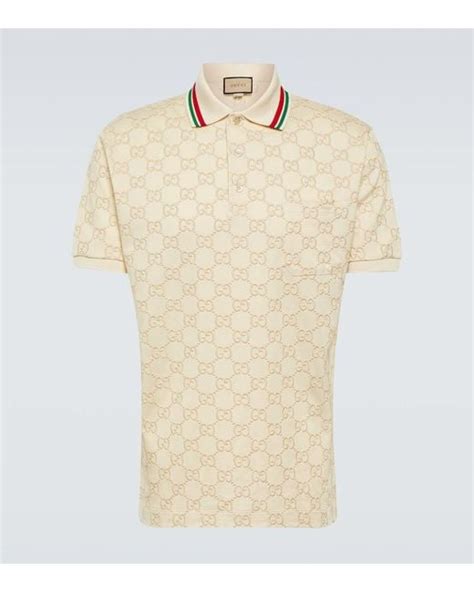 Gucci Monogram Embroidered Stretch Cotton Piqué Polo Shirt In Natural